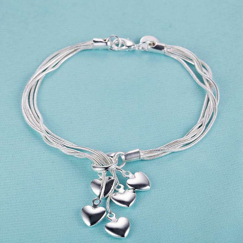 Lucky Silver - Silver Designer 5 String Heart Lariat Bracelet - LOCAL STOCK - LSB015