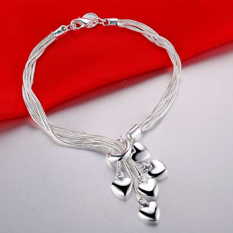 Lucky Silver - Silver Designer 5 String Heart Lariat Bracelet - LOCAL STOCK - LSB015