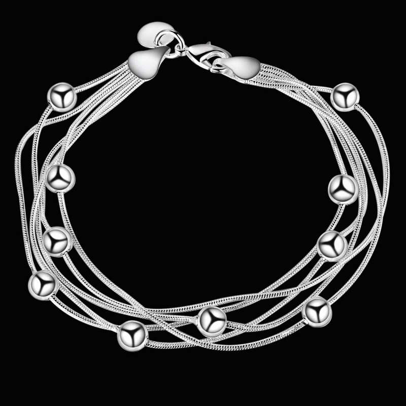 Lucky Silver - Silver Designer 5 String Ball Bracelet with Lobster Clasp - LOCAL STOCK - LSB018