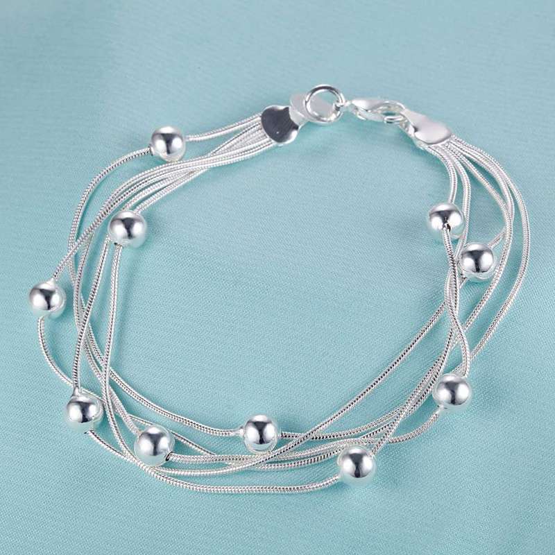 Lucky Silver - Silver Designer 5 String Ball Bracelet with Lobster Clasp - LOCAL STOCK - LSB018