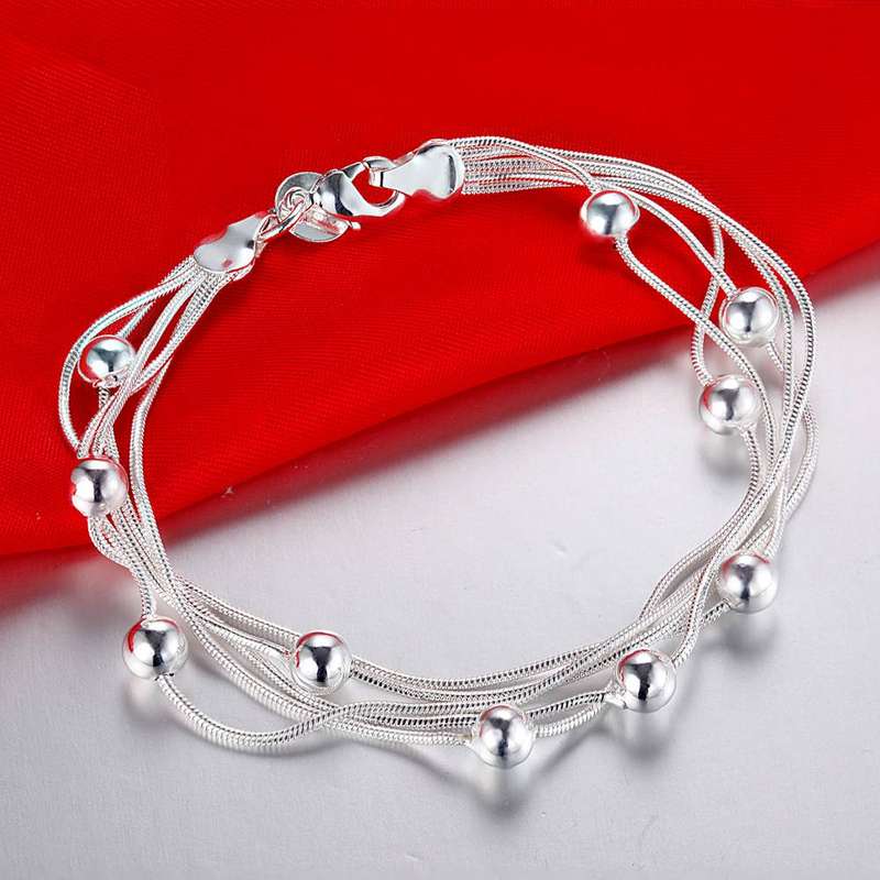 Lucky Silver - Silver Designer 5 String Ball Bracelet with Lobster Clasp - LOCAL STOCK - LSB018