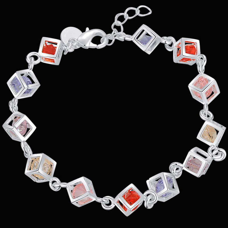 Lucky Silver - Silver Designer Austrian Crystal Bracelet - Multi Colour - LOCAL STOCK - LSB113
