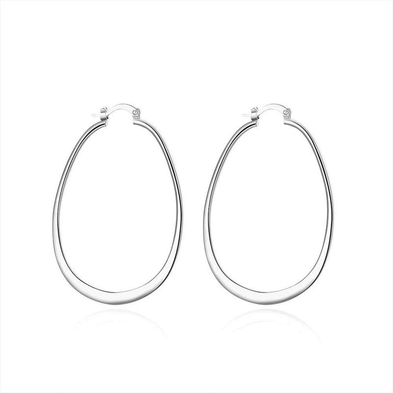 Lucky Silver - Silver Designer Large Oval Delicate Hoop Earrings - LOCAL STOCK - LSE001