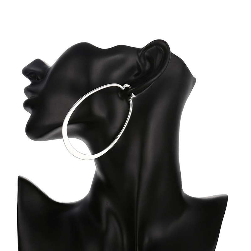 Lucky Silver - Silver Designer Large Oval Delicate Hoop Earrings - LOCAL STOCK - LSE001