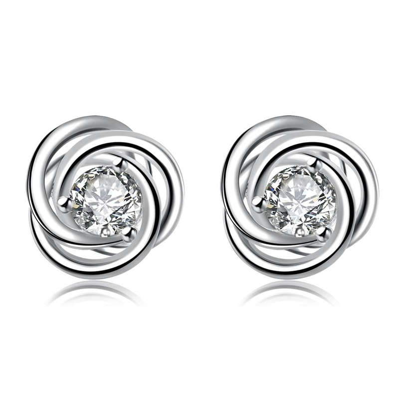 Lucky Silver - Silver Designer Stud Earrings with Crystal - LOCAL STOCK - LSE010
