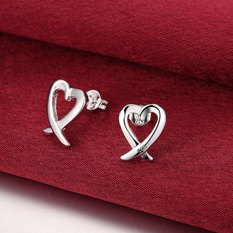 Lucky Silver - Silver Designer Cross Heart Stud Earrings - LOCAL STOCK - LSE055
