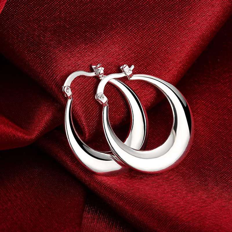 Lucky Silver - Silver Designer Round Hoop Flat Earrings - LOCAL STOCK - LSE077