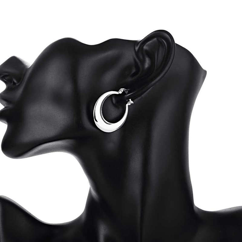Lucky Silver - Silver Designer Round Hoop Flat Earrings - LOCAL STOCK - LSE077