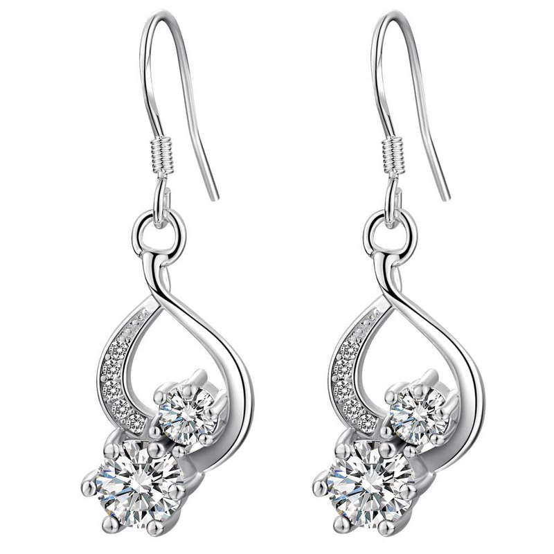 Lucky Silver - Silver Designer Double Crystal Dangle Earrings _ LOCAL STOCK - LSE1073