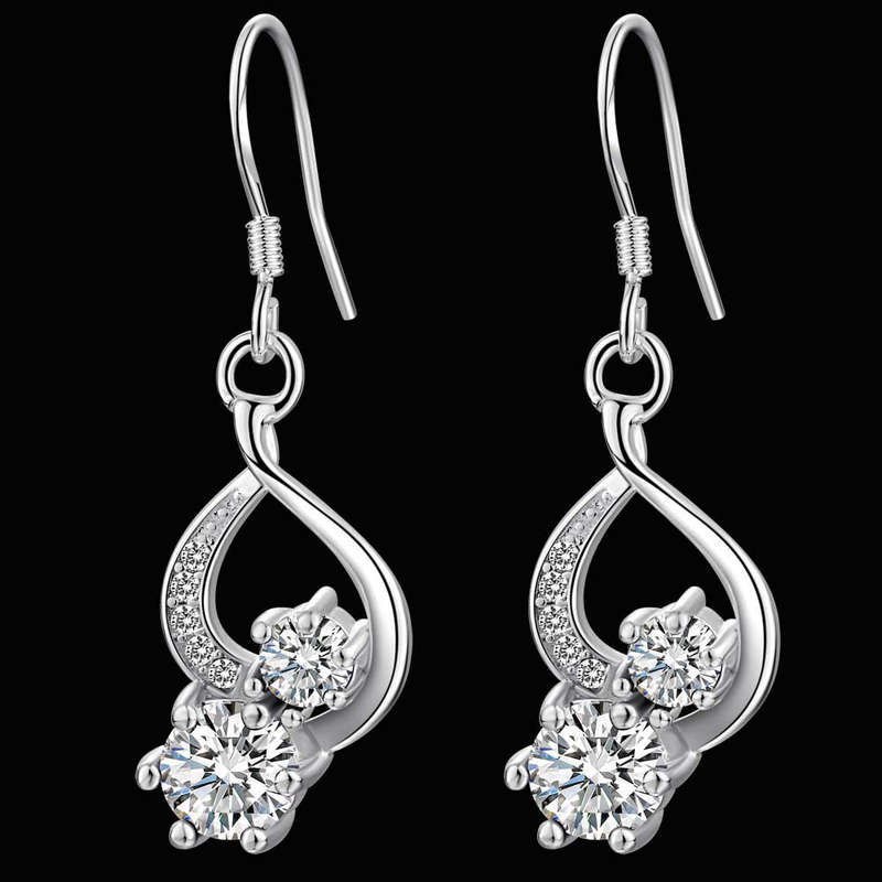 Lucky Silver - Silver Designer Double Crystal Dangle Earrings _ LOCAL STOCK - LSE1073