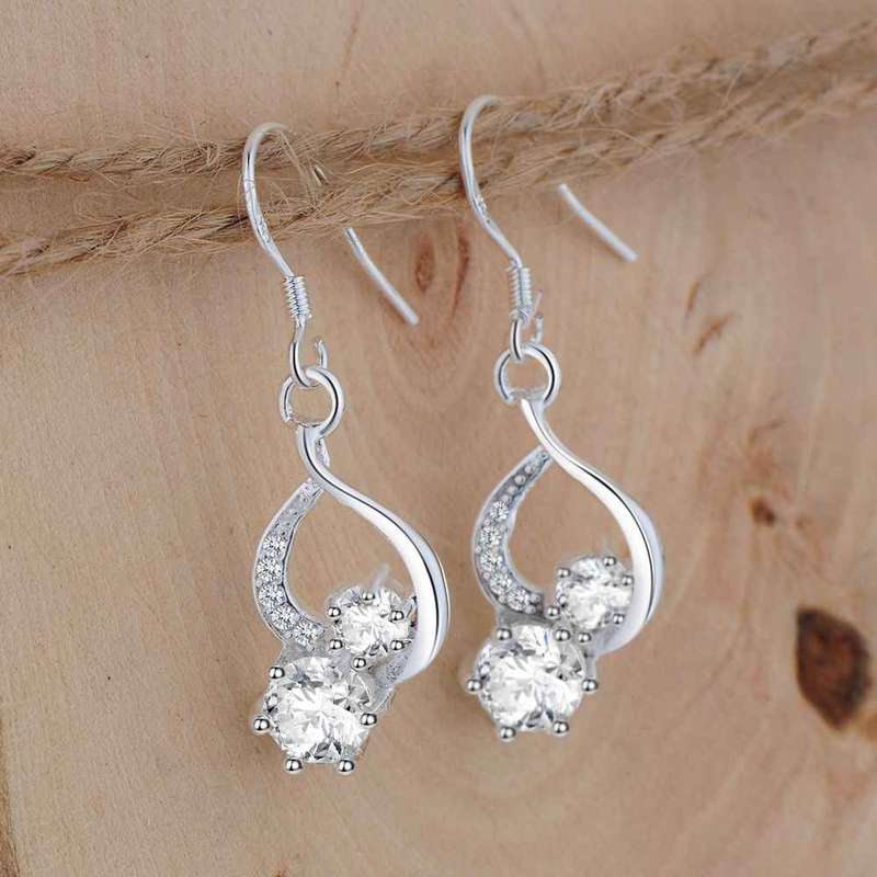 Lucky Silver - Silver Designer Double Crystal Dangle Earrings _ LOCAL STOCK - LSE1073