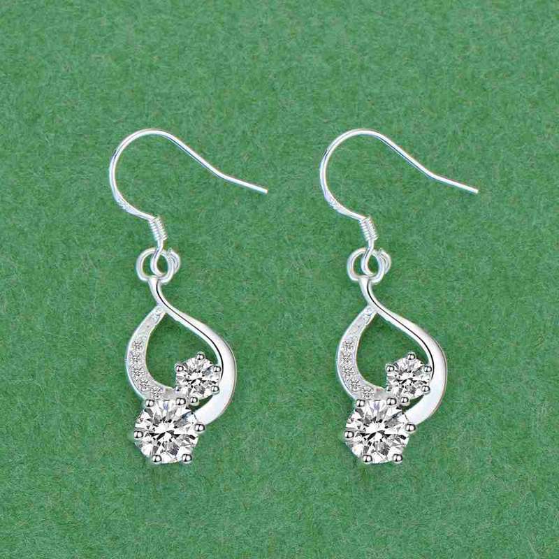Lucky Silver - Silver Designer Double Crystal Dangle Earrings _ LOCAL STOCK - LSE1073