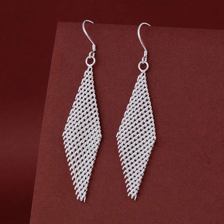 Lucky Silver - Silver Designer Mesh Dangle Earrings - LOCAL STOCK - LSE143