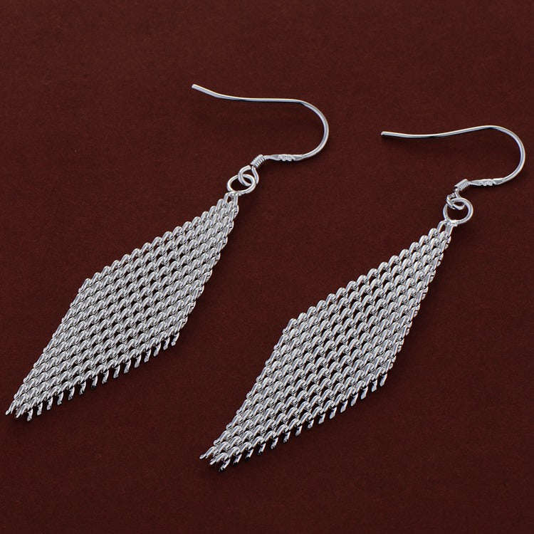 Lucky Silver - Silver Designer Mesh Dangle Earrings - LOCAL STOCK - LSE143