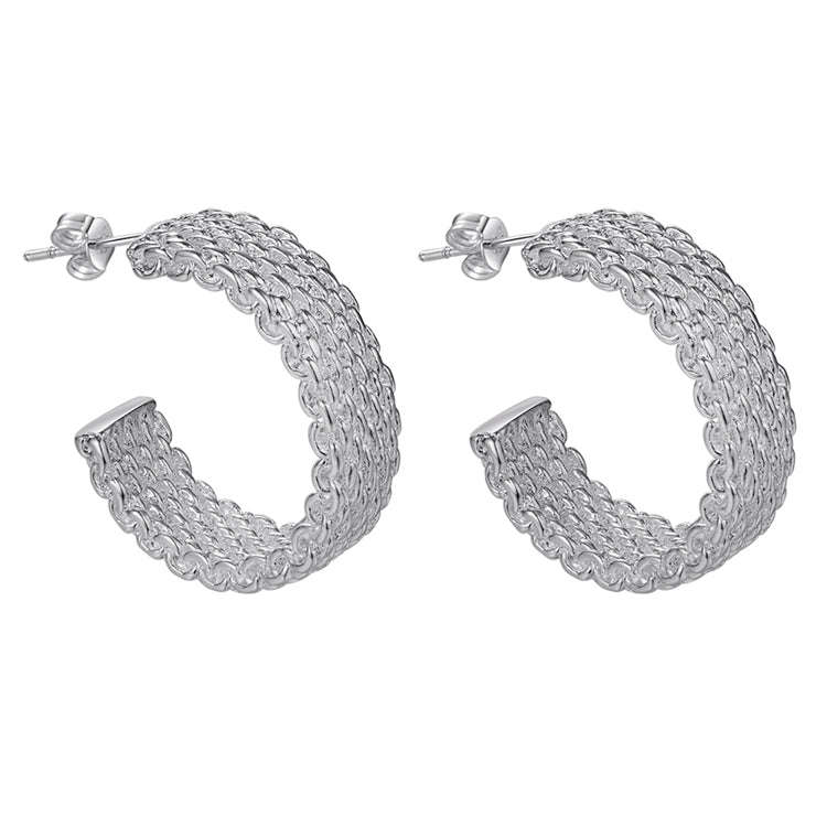 Lucky Silver - Silver Designer Mesh Hoop Earrings - LOCAL STOCK - LSE148