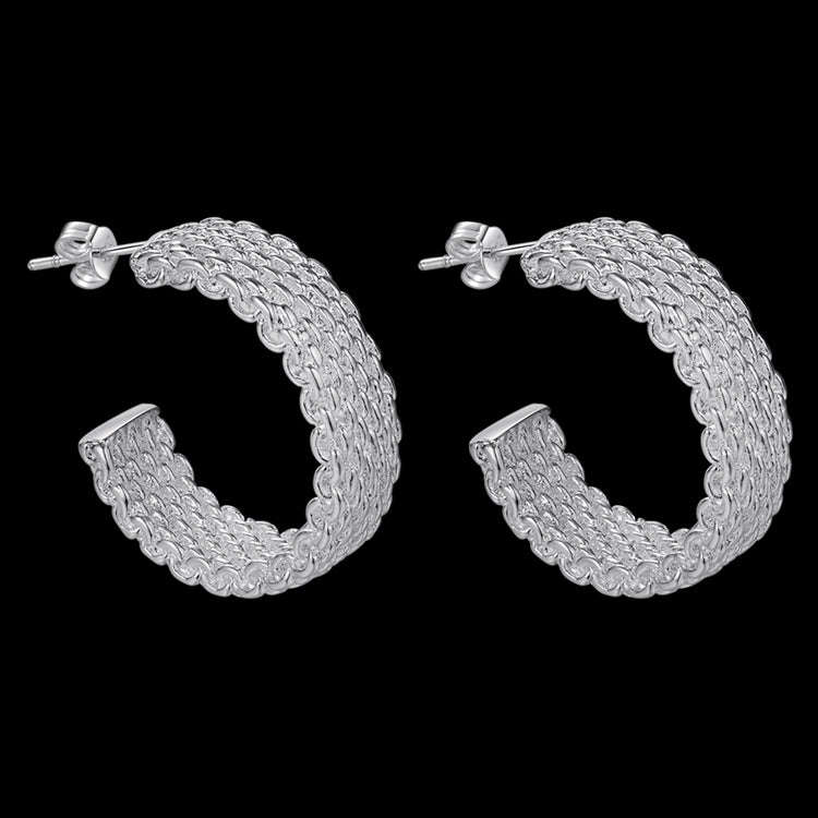 Lucky Silver - Silver Designer Mesh Hoop Earrings - LOCAL STOCK - LSE148