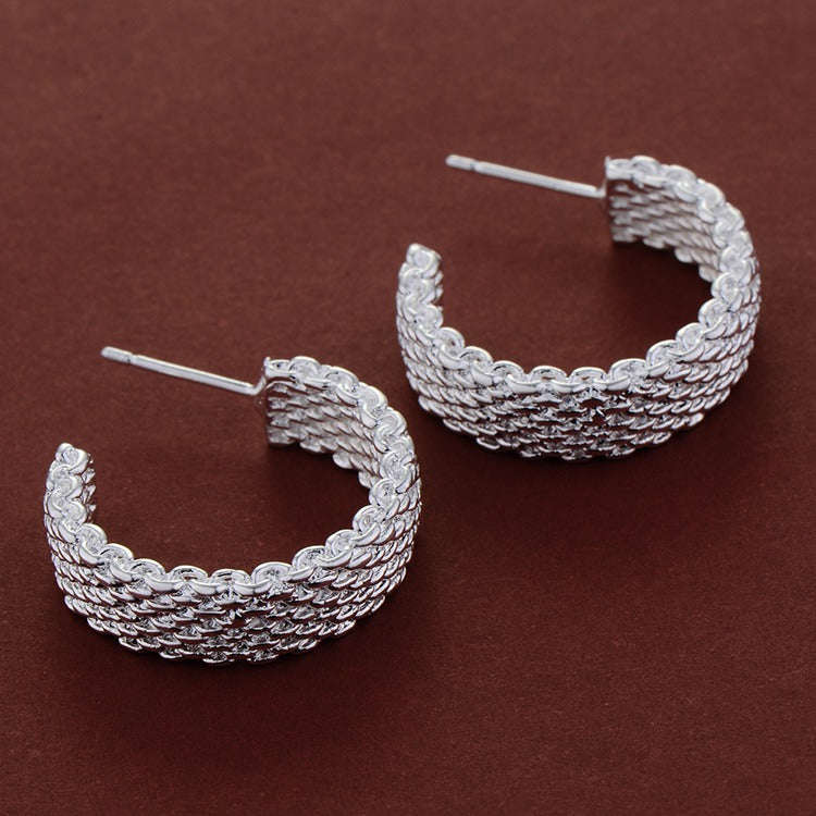 Lucky Silver - Silver Designer Mesh Hoop Earrings - LOCAL STOCK - LSE148