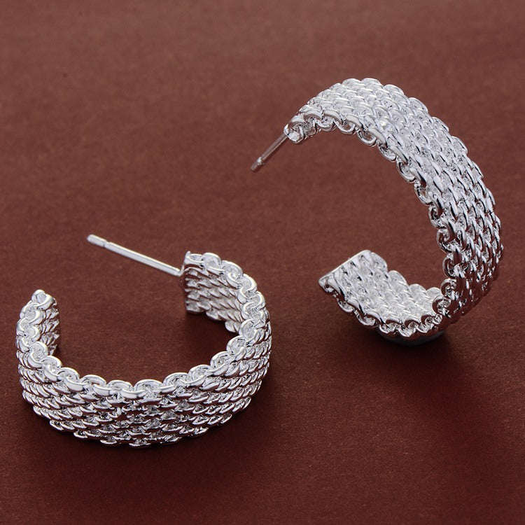 Lucky Silver - Silver Designer Mesh Hoop Earrings - LOCAL STOCK - LSE148