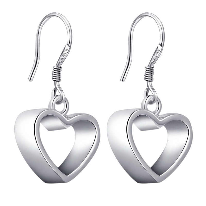 Lucky Silver - Silver Designer Heart Hoop Earrings - LOCAL STOCK - LSE153