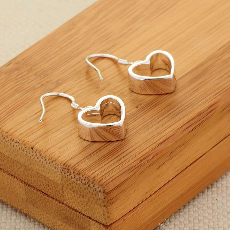 Lucky Silver - Silver Designer Heart Hoop Earrings - LOCAL STOCK - LSE153