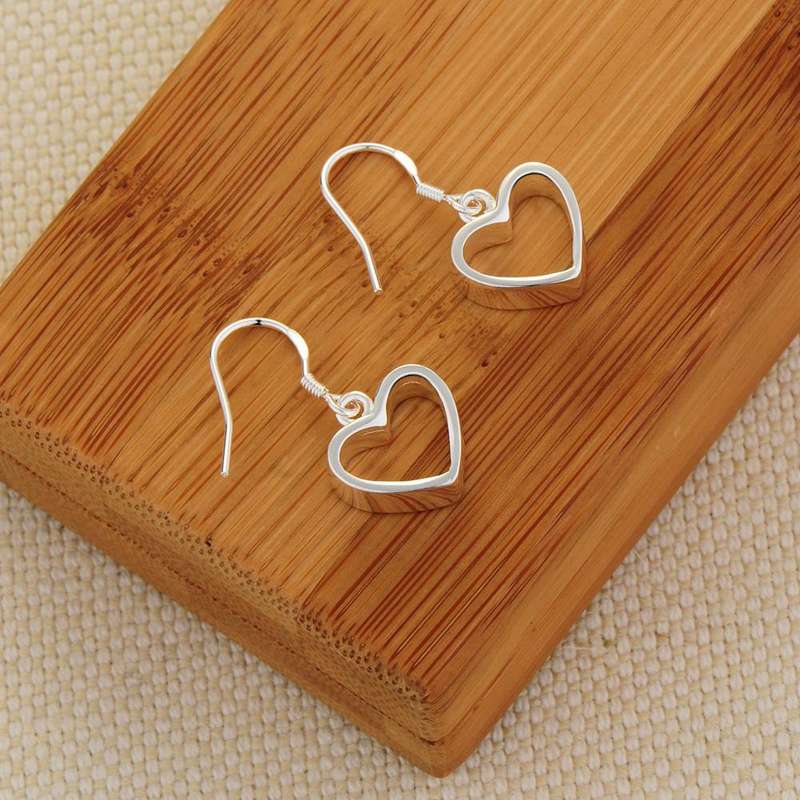 Lucky Silver - Silver Designer Heart Hoop Earrings - LOCAL STOCK - LSE153