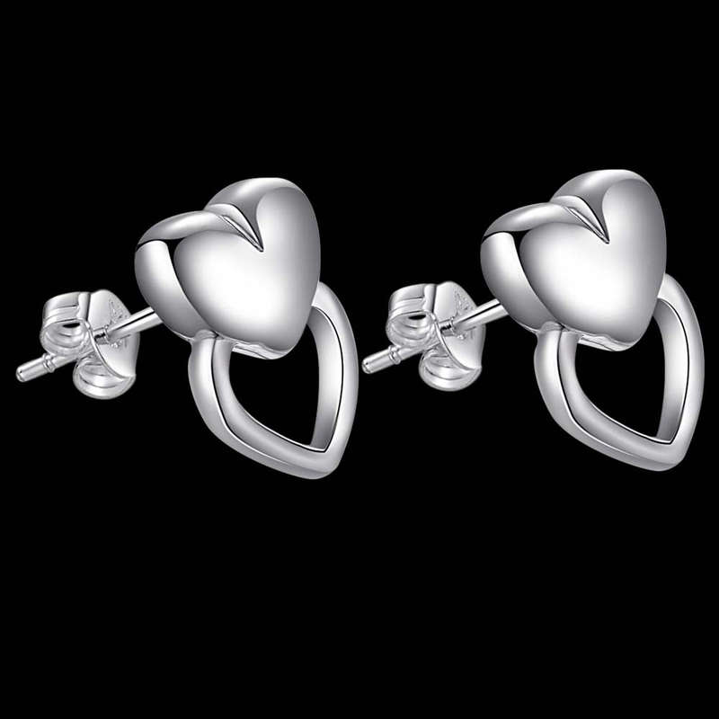Lucky Silver - Silver Designer Double Heart Stud Earrings - LOCAL STOCK - LSE285