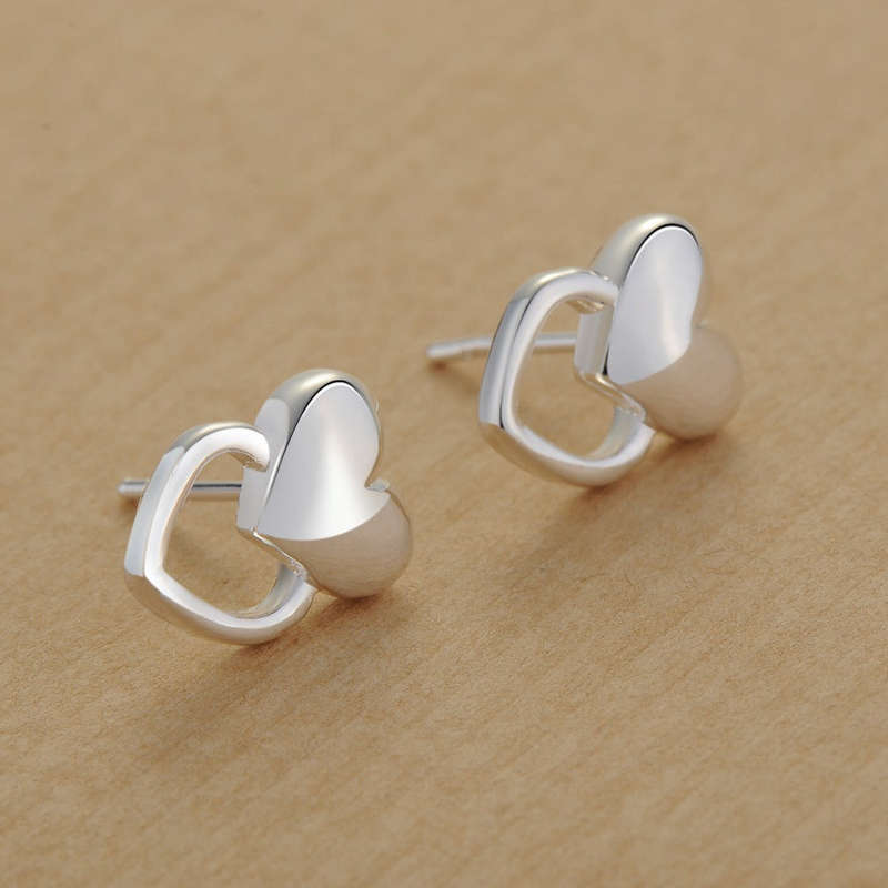 Lucky Silver - Silver Designer Double Heart Stud Earrings - LOCAL STOCK - LSE285