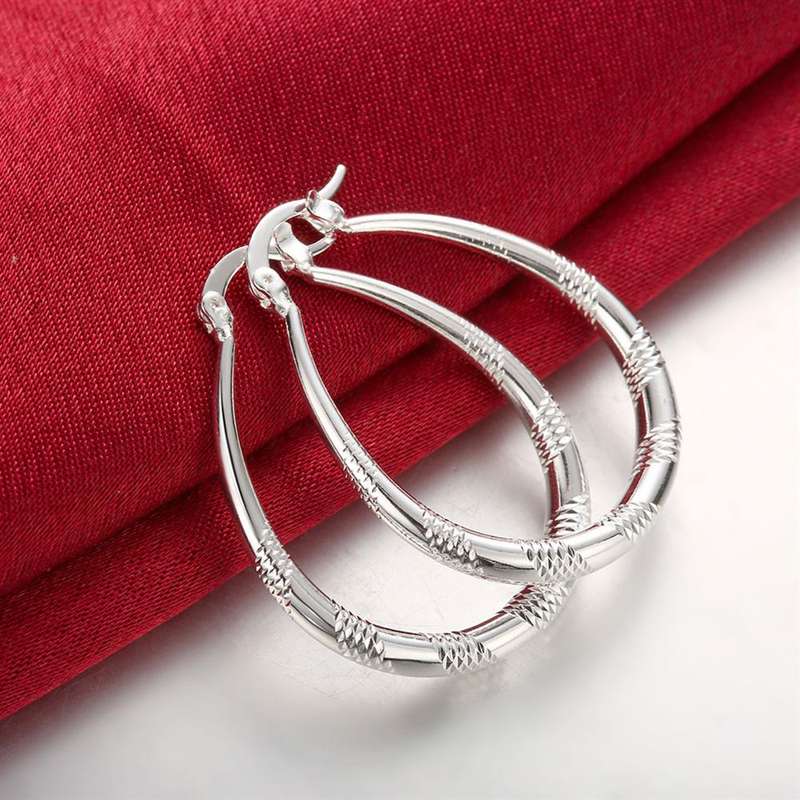 Lucky Silver - Silver Designer Oval Hoop Paved Earrings _ LOCAL STOCK - LSE294