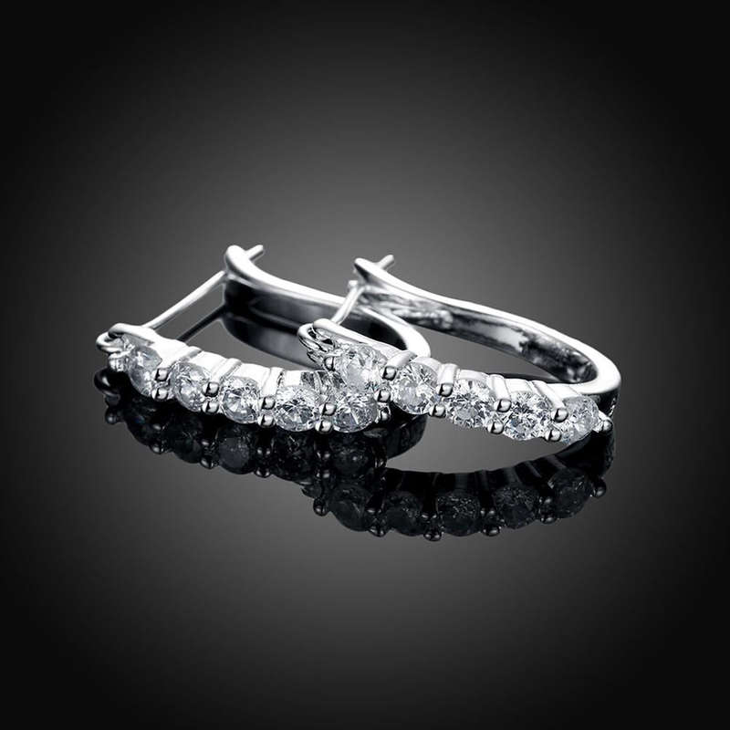 Lucky Silver - Silver Designer Hoop Earrings with Swarovski Crystals - LOCAL STOCK - LSE312