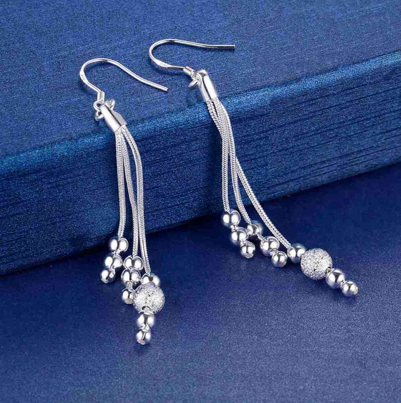 Lucky Silver - Silver Designer 3 String Beaded Earrings - LOCAL STOCK - LSE322