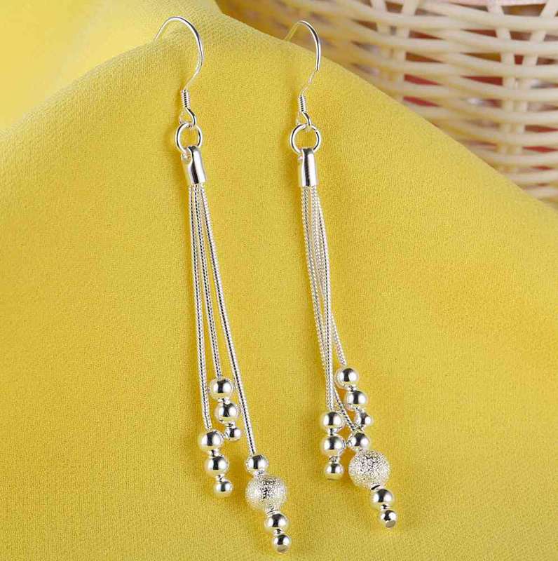 Lucky Silver - Silver Designer 3 String Beaded Earrings - LOCAL STOCK - LSE322