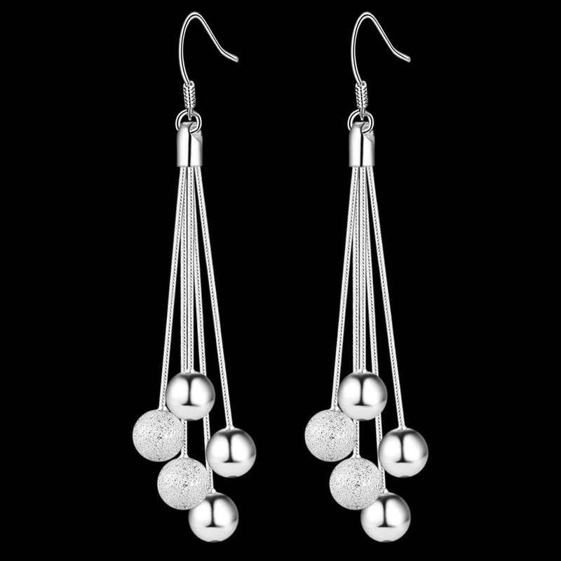 Lucky Silver - Silver Designer Ball on 5 String Dangle Earrings - LOCAL STOCK - LSE324