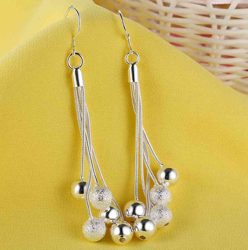 Lucky Silver - Silver Designer Ball on 5 String Dangle Earrings - LOCAL STOCK - LSE324