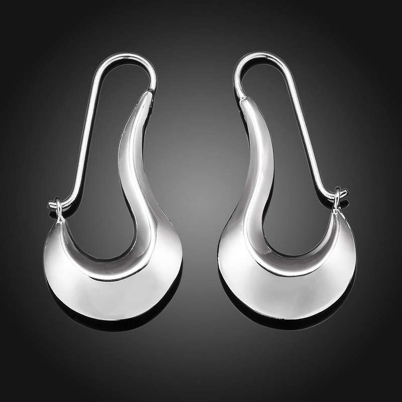 Lucky Silver - Silver Designer Shapely Hoop Earrings - LOCAL STOCK - LSE338