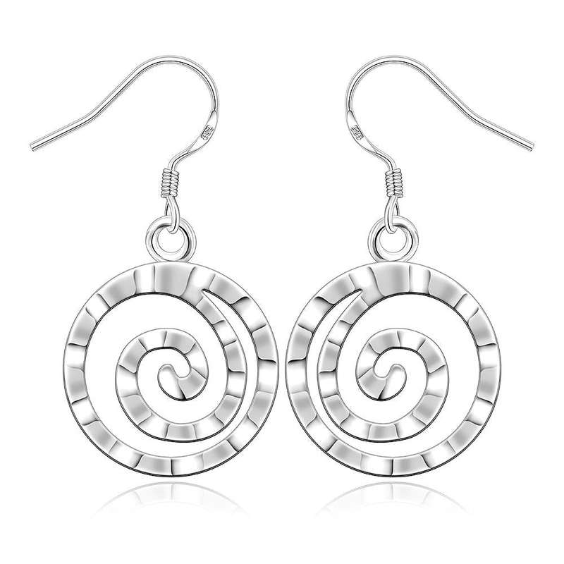 Lucky Silver - Silver Designer Round Swirl Dangle Earrings - LOCAL STOCK - LSE353