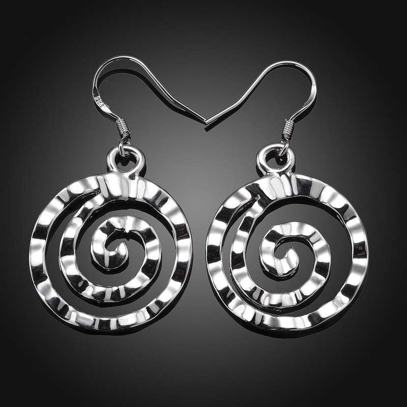 Lucky Silver - Silver Designer Round Swirl Dangle Earrings - LOCAL STOCK - LSE353