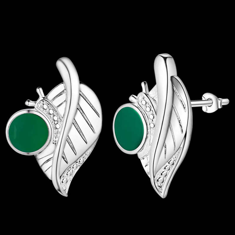 Lucky Silver - Silver Designer Stud Earrings - Green - LOCAL STOCK