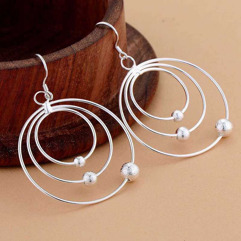 Lucky Silver - Silver Designer 3 Hoop Dangle Earrings - LOCAL STOCK - LSE541