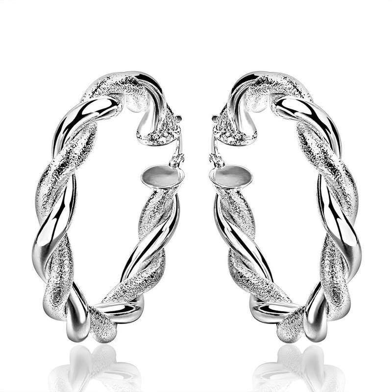 Lucky Silver - Silver Designer Twisted Round Hoop Earrings - LOCAL STOCK - LSE591