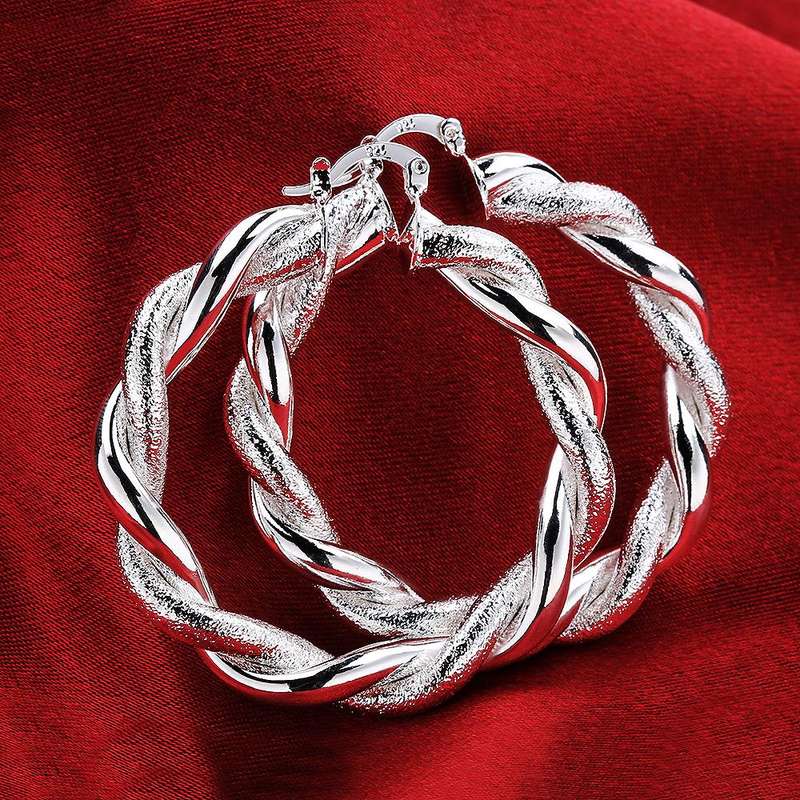 Lucky Silver - Silver Designer Twisted Round Hoop Earrings - LOCAL STOCK - LSE591