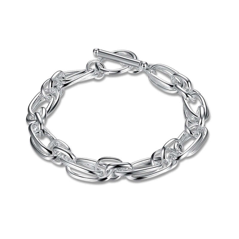 Lucky Silver - Silver Designer Double Oval Round Link Bracelet with Toggle Clasp - LOCAL STOCK - ...