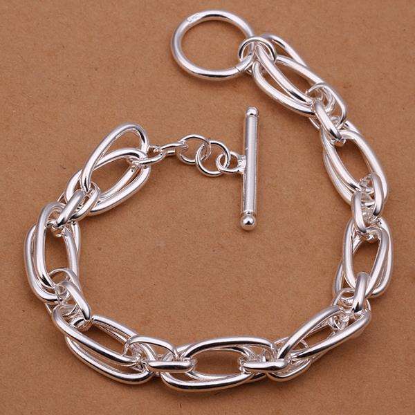 Lucky Silver - Silver Designer Double Oval Round Link Bracelet with Toggle Clasp - LOCAL STOCK - ...
