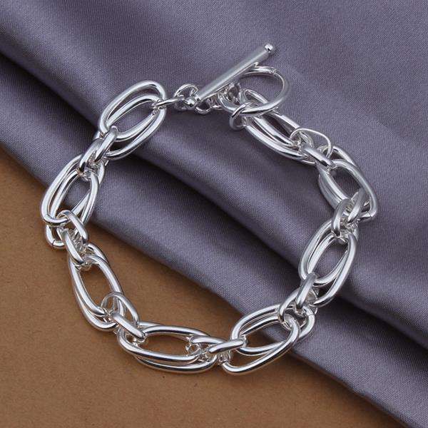 Lucky Silver - Silver Designer Double Oval Round Link Bracelet with Toggle Clasp - LOCAL STOCK - ...