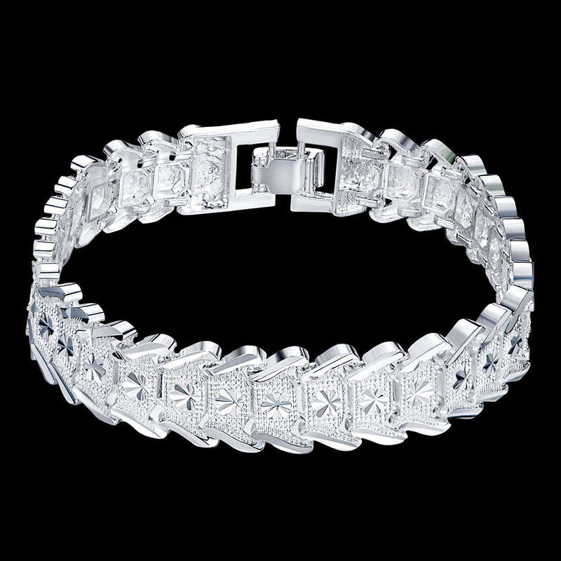 Lucky Silver - Silver Designer Flat Patterned Bracelet with Safety Clip - LOCAL STOCK - LSH506