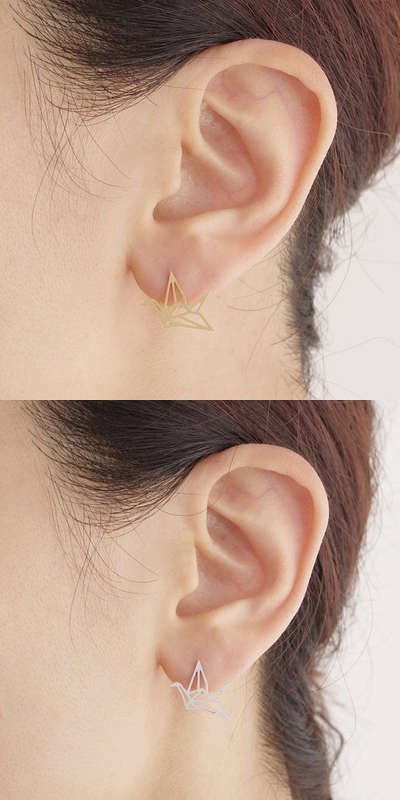 Silver Designer Origami Bird Earrings - Silver