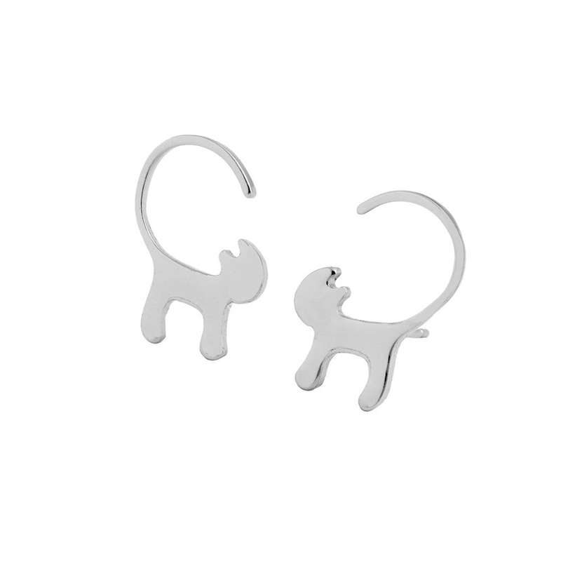 Silver Designer Cat Earrings - Silver