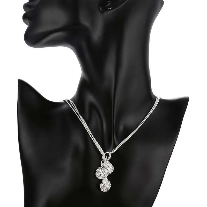 Lucky Silver - Silver Designer 3 String Lariat Necklace - Rose Pendants - LOCAL STOCK - LSN049