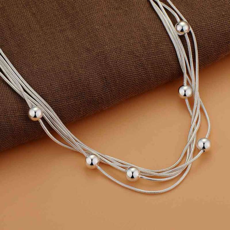 Lucky Silver - Silver Designer 5 String Ball Necklace - LOCAL STOCK - LSN503