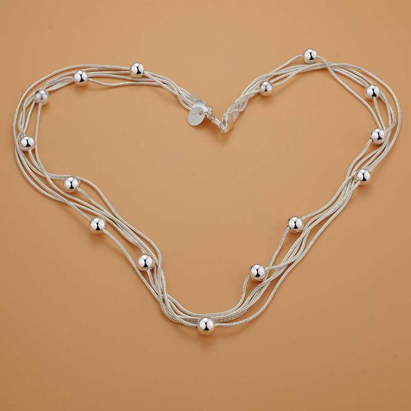 Lucky Silver - Silver Designer 5 String Ball Necklace - LOCAL STOCK - LSN503
