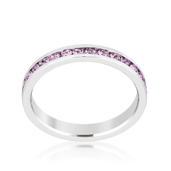 Lucky Silver - Silver Designer Stylish Stackable Eternity Swarovski Crystal Lavender Ring - LOCAL...